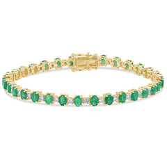 SPECIAL! 5.58ct G SI 14K Yellow Gold Diamond & Emerald Gemstones Bracelet 7" Long