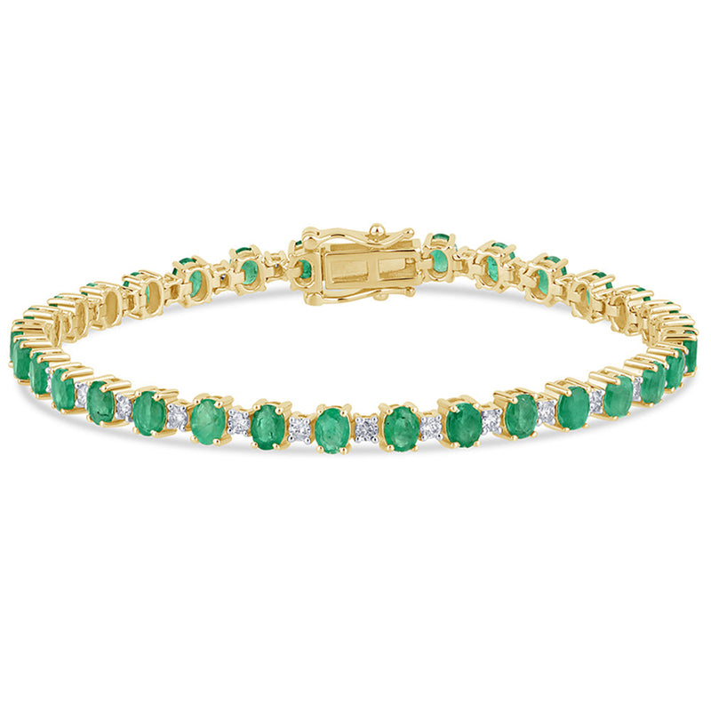SPECIAL! 5.58ct G SI 14K Yellow Gold Diamond & Emerald Gemstones Bracelet 7" Long