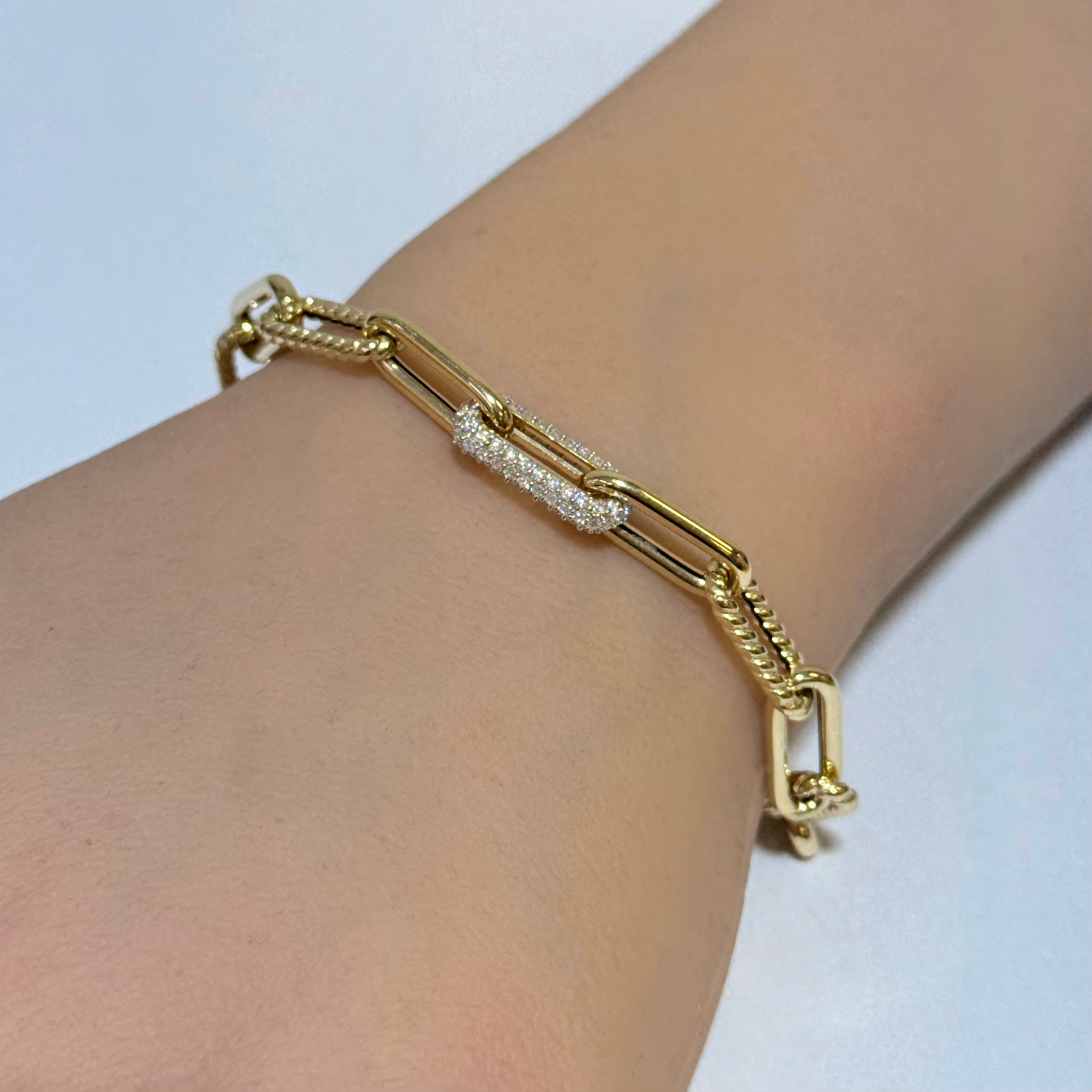 SPECIAL!.52ct G SI 14K Yellow Gold Diamond Paper Clip Bracelet 7" Long