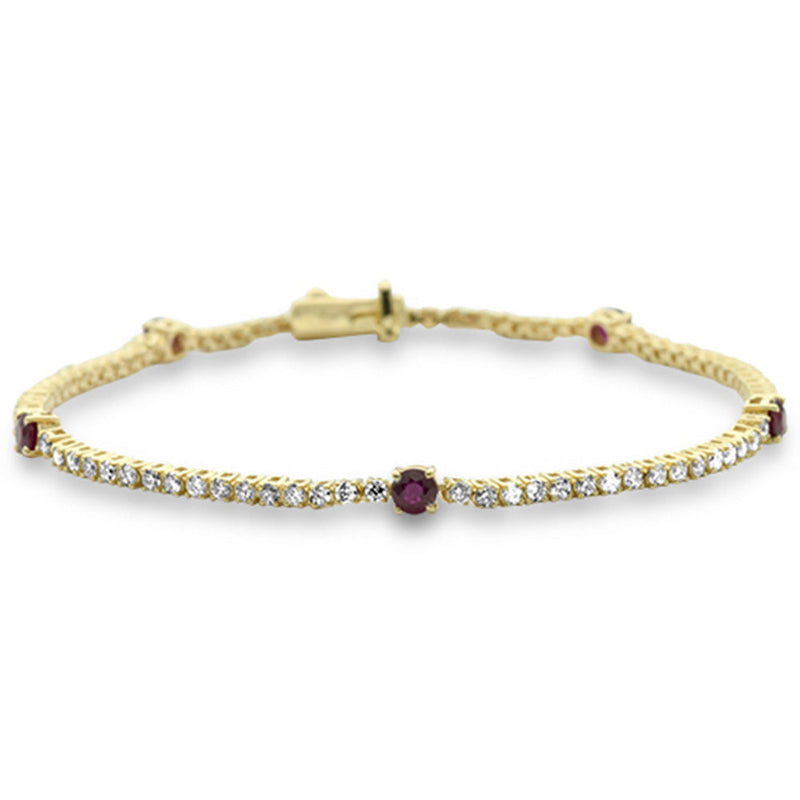 SPECIAL!  2.54ct G SI 14K Yellow Gold Diamond & Ruby Gemstone Bracelet 7" Long