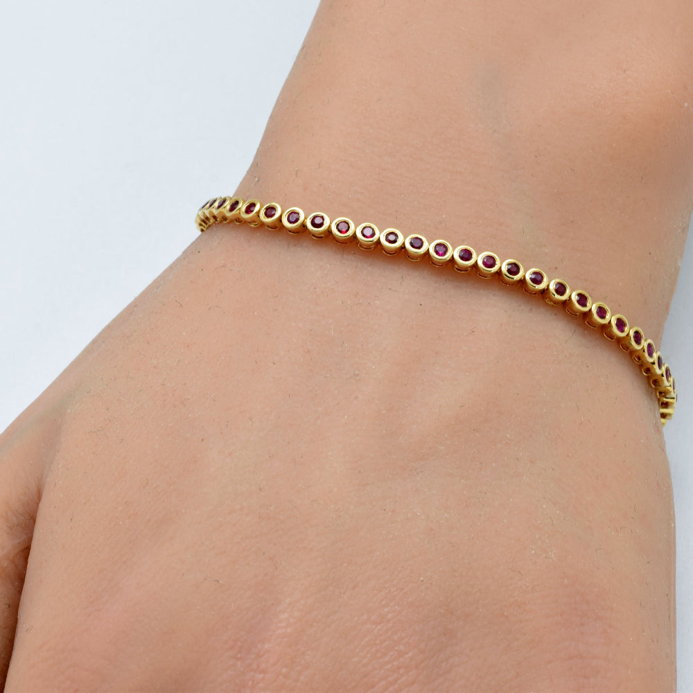 SPECIAL!1.95ct G SI 14K Yellow Gold Ruby Gemstone Bezel Set Bracelet 7" Long