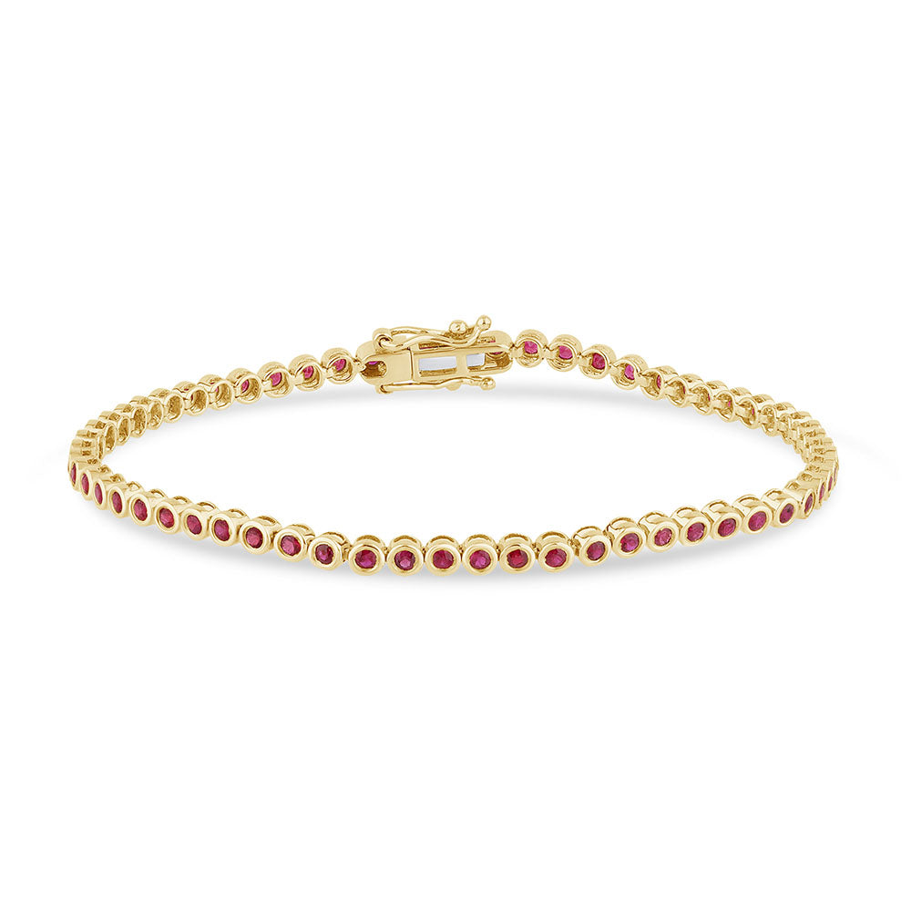 SPECIAL!1.95ct G SI 14K Yellow Gold Ruby Gemstone Bezel Set Bracelet 7" Long