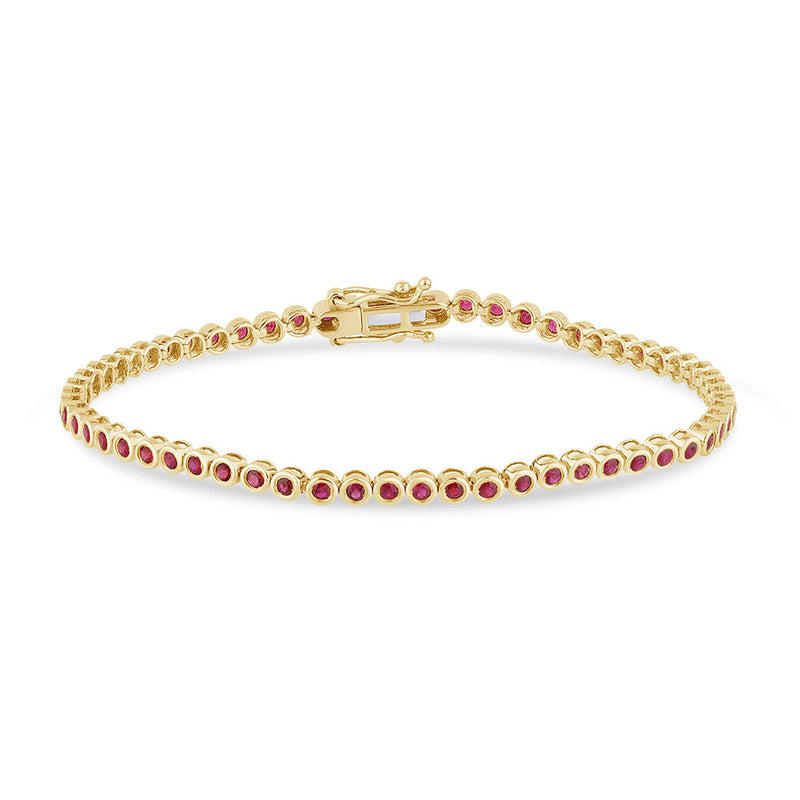 SPECIAL!1.95ct G SI 14K Yellow Gold Ruby Gemstone Bezel Set Bracelet 7" Long