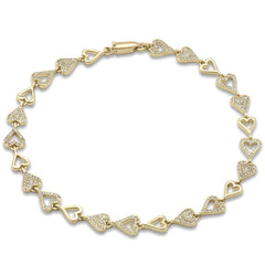 SPECIAL!.55ct G SI 14K Yellow Gold Round Diamond Heart Shape Bracelet 7" Long