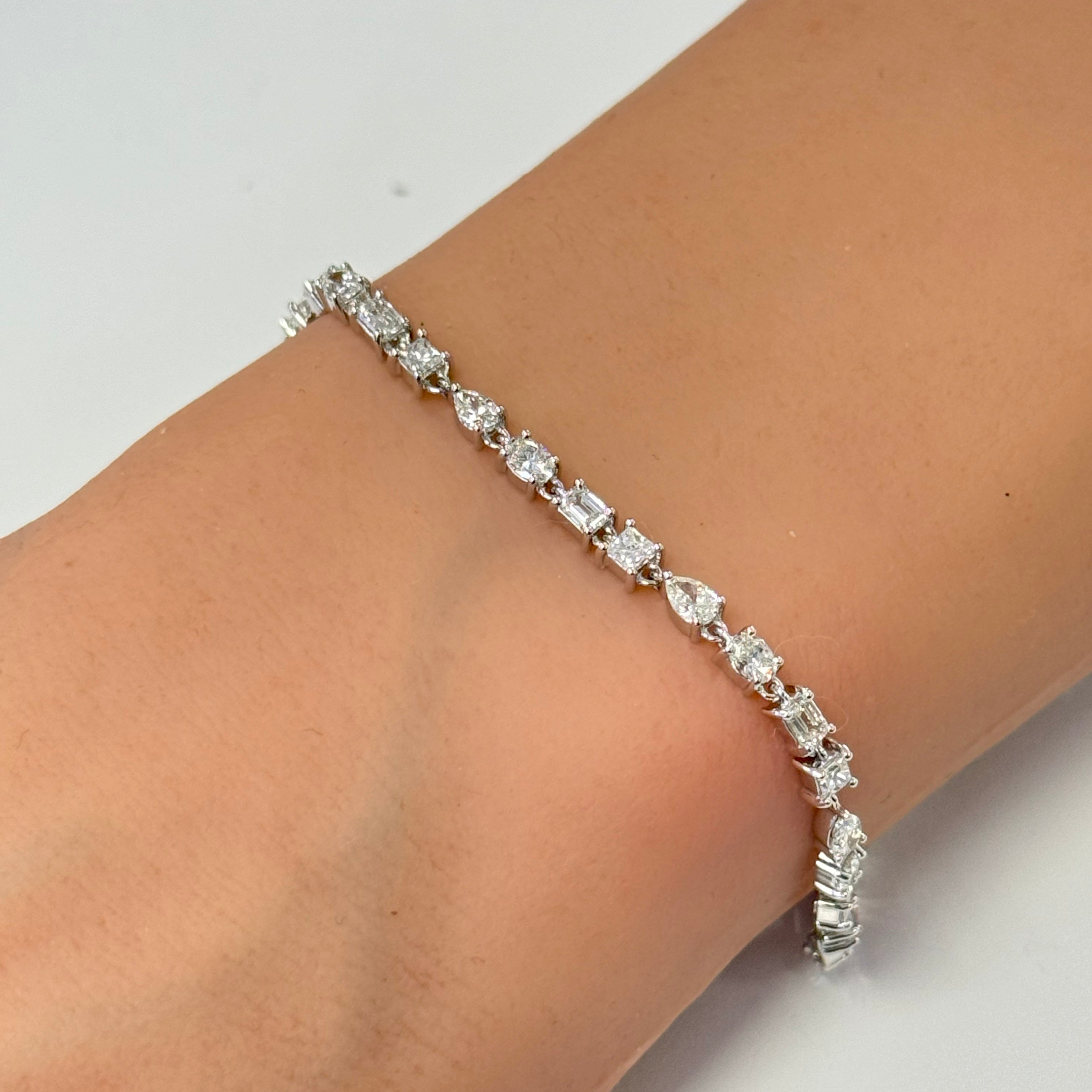 SPECIAL!3.58ct G SI 14K White Gold Multi Shape Diamond Tennis Bracelet 7" Long
