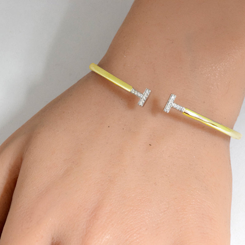 SPECIAL! .09ct G SI 14K Yellow Gold Diamond Open T Bangle Bracelet