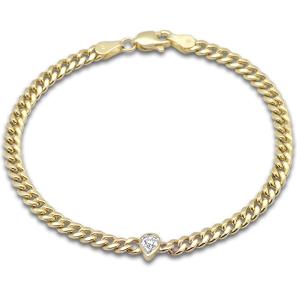 SPECIAL! .31ct G SI 14K Yellow Gold Pear Shape Diamond Cuban Bracelet 7" Long