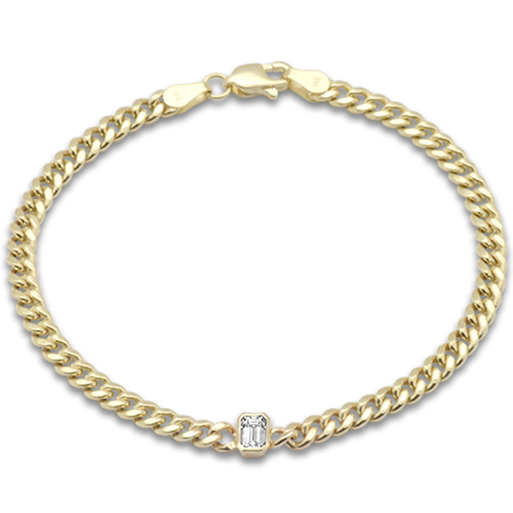 SPECIAL! .30ct G SI 14K Yellow Gold Emerald Cut Diamond Cuban Bracelet 7" Long