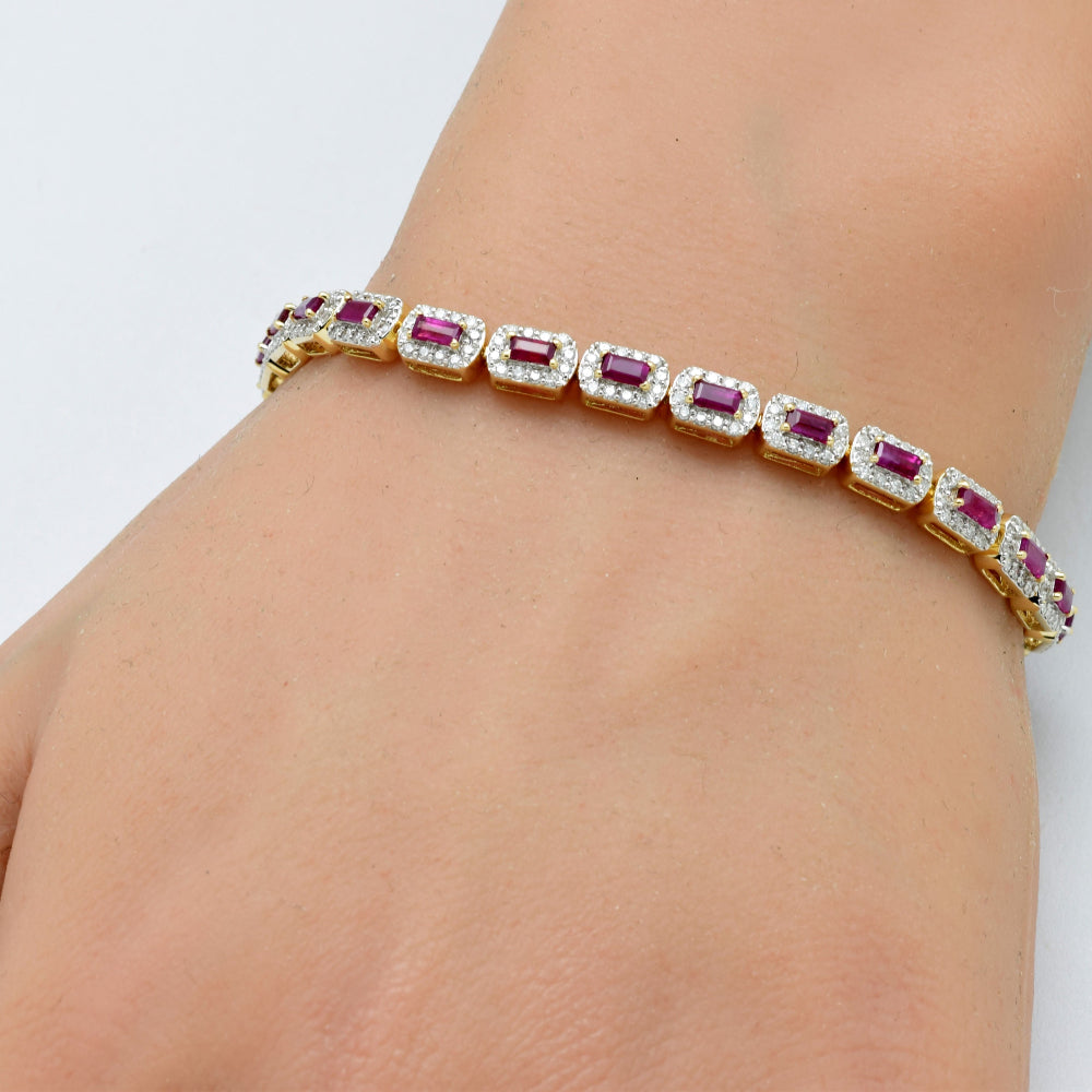 SPECIAL! 4.78ct G SI 14K Yellow Gold Diamond & Ruby Gemstones Bracelet 7" Long