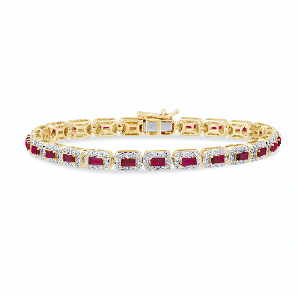 SPECIAL! 4.78ct G SI 14K Yellow Gold Diamond & Ruby Gemstones Bracelet 7" Long