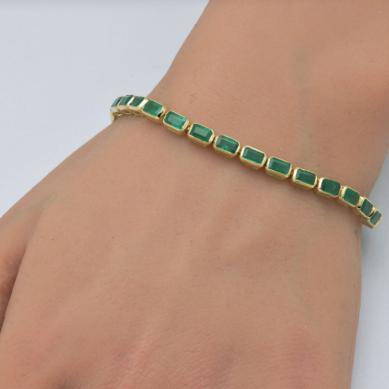 SPECIAL! 7.95ct G SI 14K Yellow Gold Natural Emerald Bracelet 7" Long