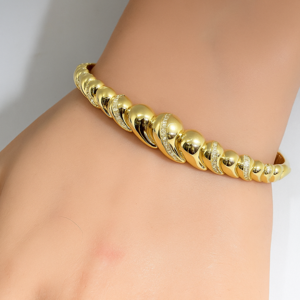 SPECIAL!.37ct G SI 14K Yellow Gold Diamond Dome Italian Design Bangle Bracelet