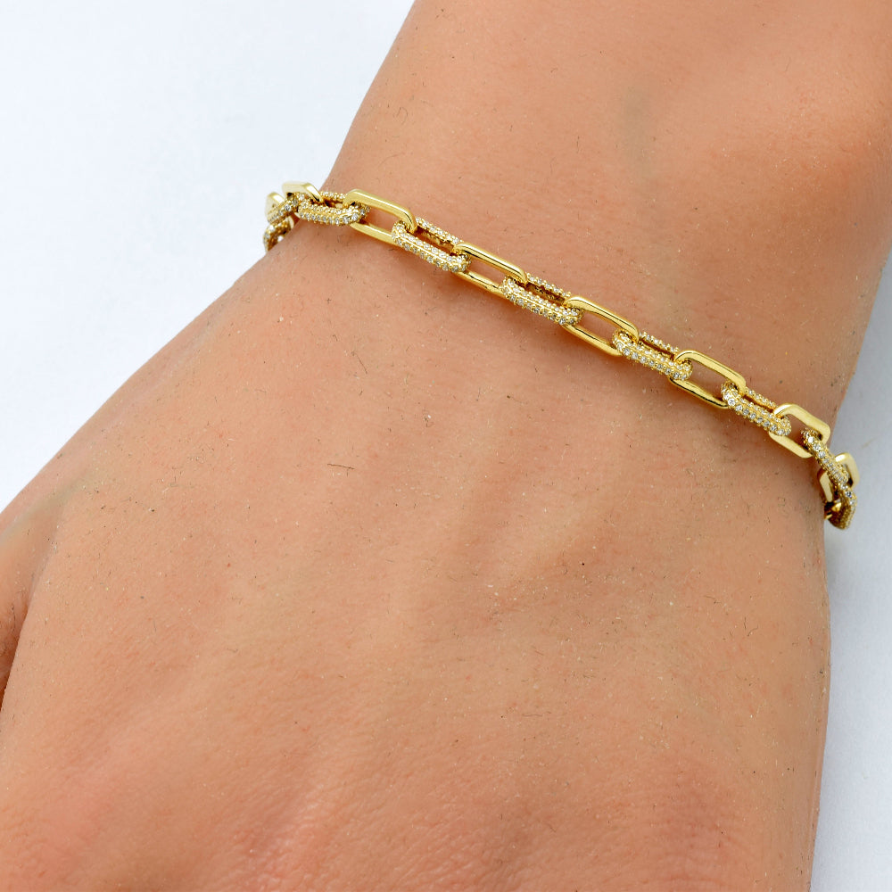 SPECIAL! 1.55ct G SI 14K Yellow Gold Diamond Paperclip Style Bracelet 7" Long