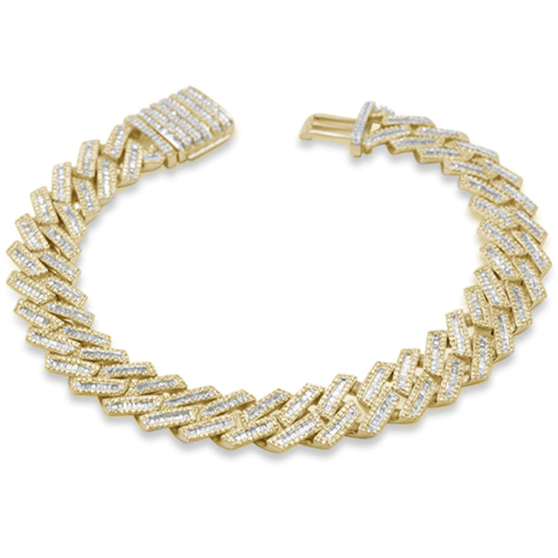 SPECIAL! 11mm 5.19ct G SI 14K Yellow Gold Round & Baguette Diamond Square Cuban Bracelet 8" Long
