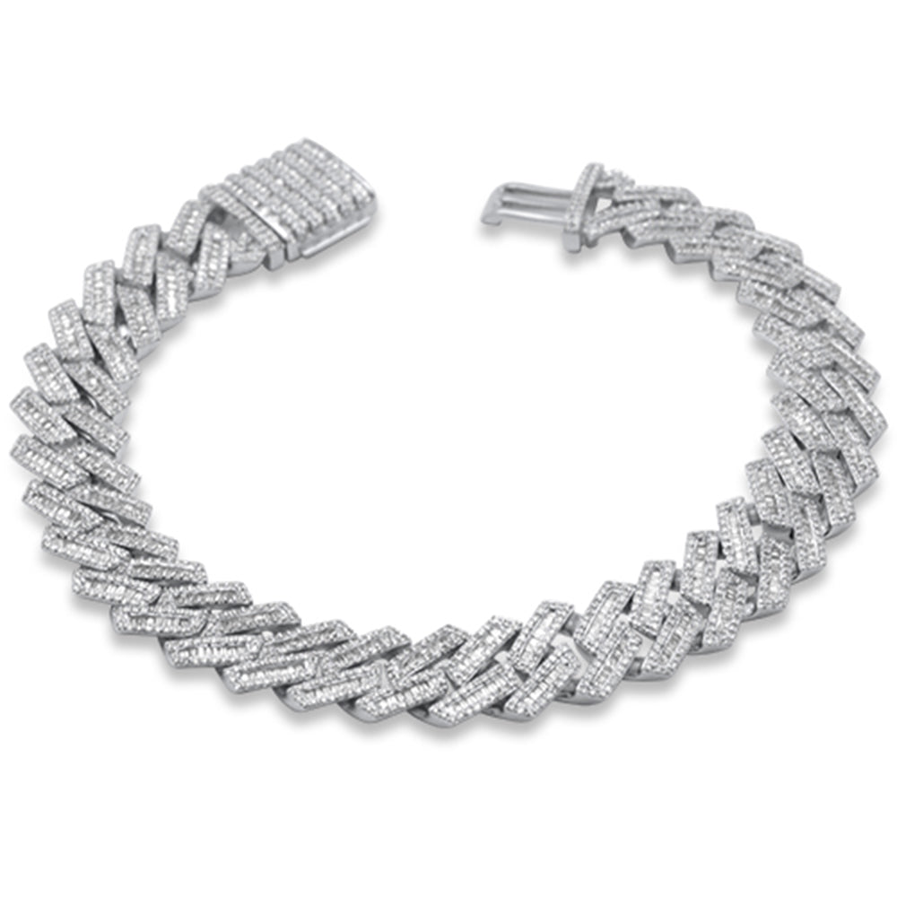 SPECIAL! 11mm 4.46ct G SI 14K White Gold Round & Baguette Diamond Square Cuban Bracelet 8" Long
