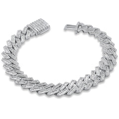SPECIAL! 11mm 4.46ct G SI 14K White Gold Round & Baguette Diamond Square Cuban Bracelet 8" Long