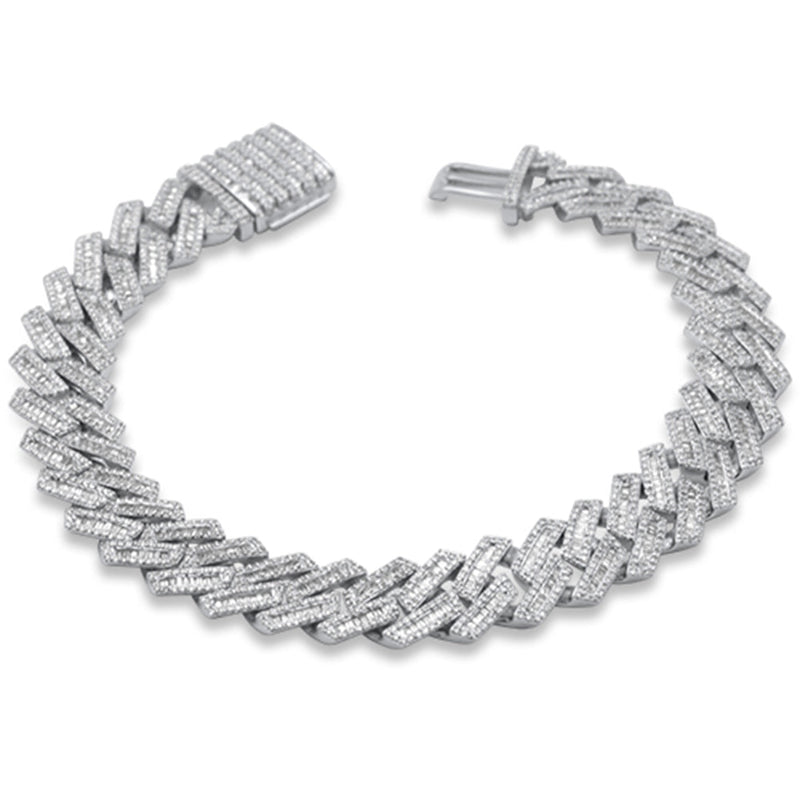SPECIAL! 11mm 4.46ct G SI 14K White Gold Round & Baguette Diamond Square Cuban Bracelet 8" Long