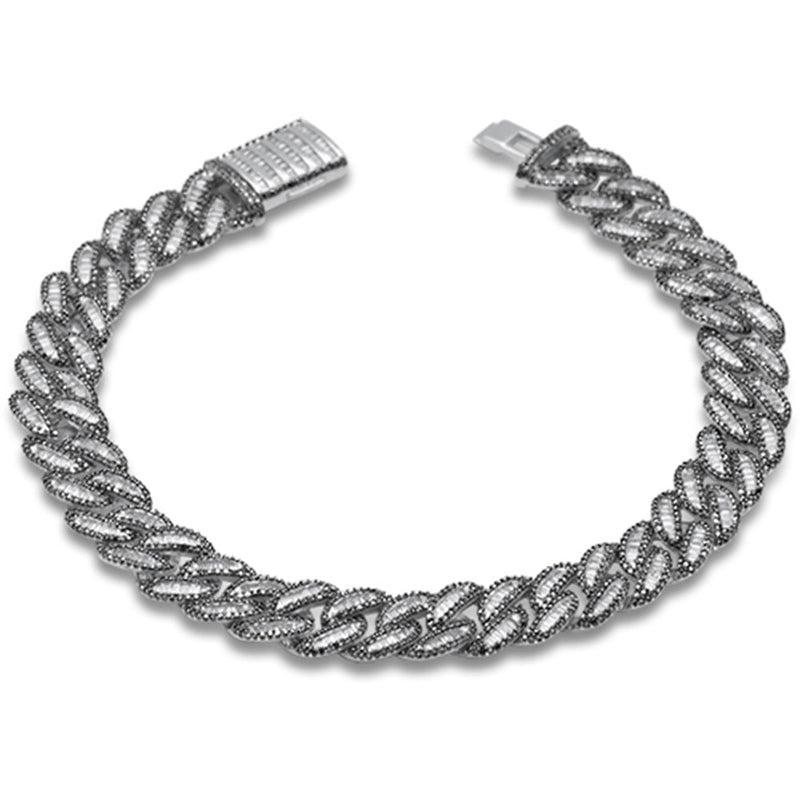 SPECIAL! 9mm 5.16ct G SI 14K White Gold Black & White Diamond Round Cuban Bracelet 8" Long