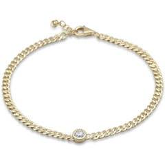 SPECIAL!.32ct G SI 14K Yellow Gold Bezel Set Round Diamond Cuban Chain Bracelet 7.5" Long