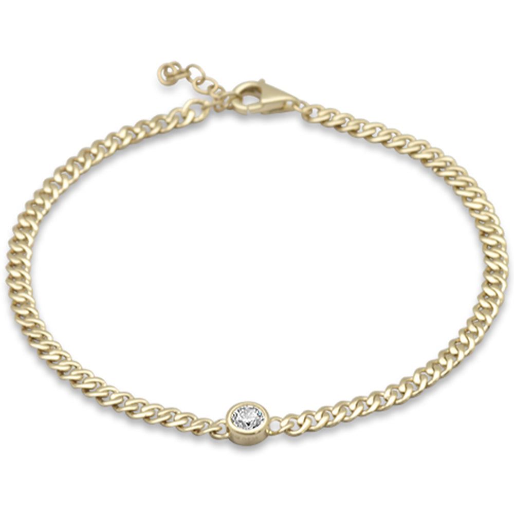 SPECIAL!.24ct G SI 14K Yellow Gold Bezel Set Round Diamond Cuban Chain Bracelet 7"+1" Ext.