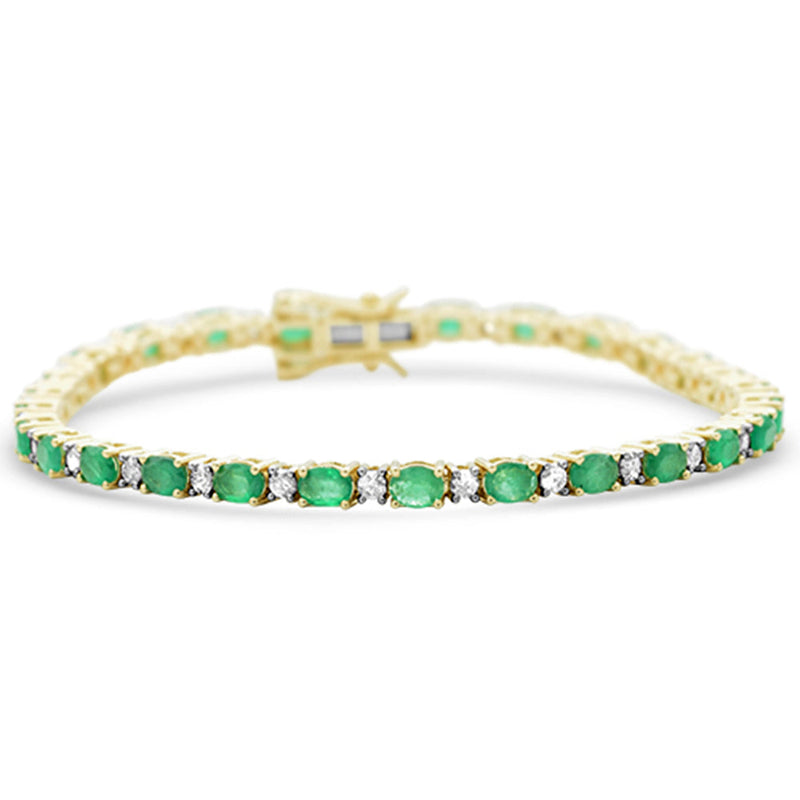 SPECIAL! 5.42ct G SI 14K Yellow Gold Diamond & Natural Emerald Gemstone Bracelet 7" Long