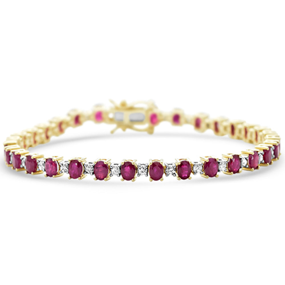 SPECIAL! 7.81ct G SI 14K Yellow Gold Oval Diamond & Ruby Gemstone Bracelet 7" Long