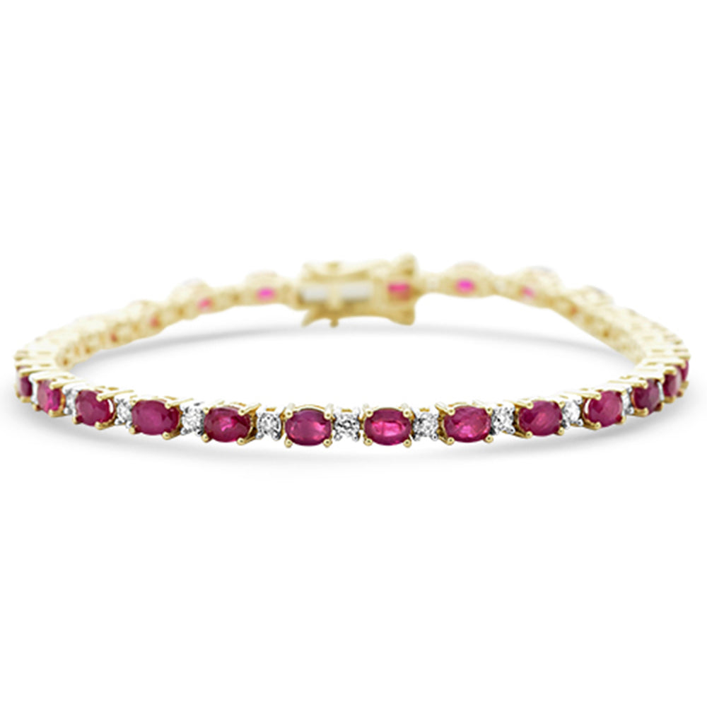 SPECIAL! 6.91ct G SI 14K Yellow Gold Oval Diamond & Ruby Gemstone Bracelet 7" Long