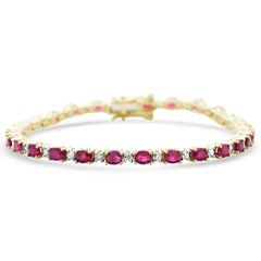 SPECIAL! 6.91ct G SI 14K Yellow Gold Oval Diamond & Ruby Gemstone Bracelet 7" Long