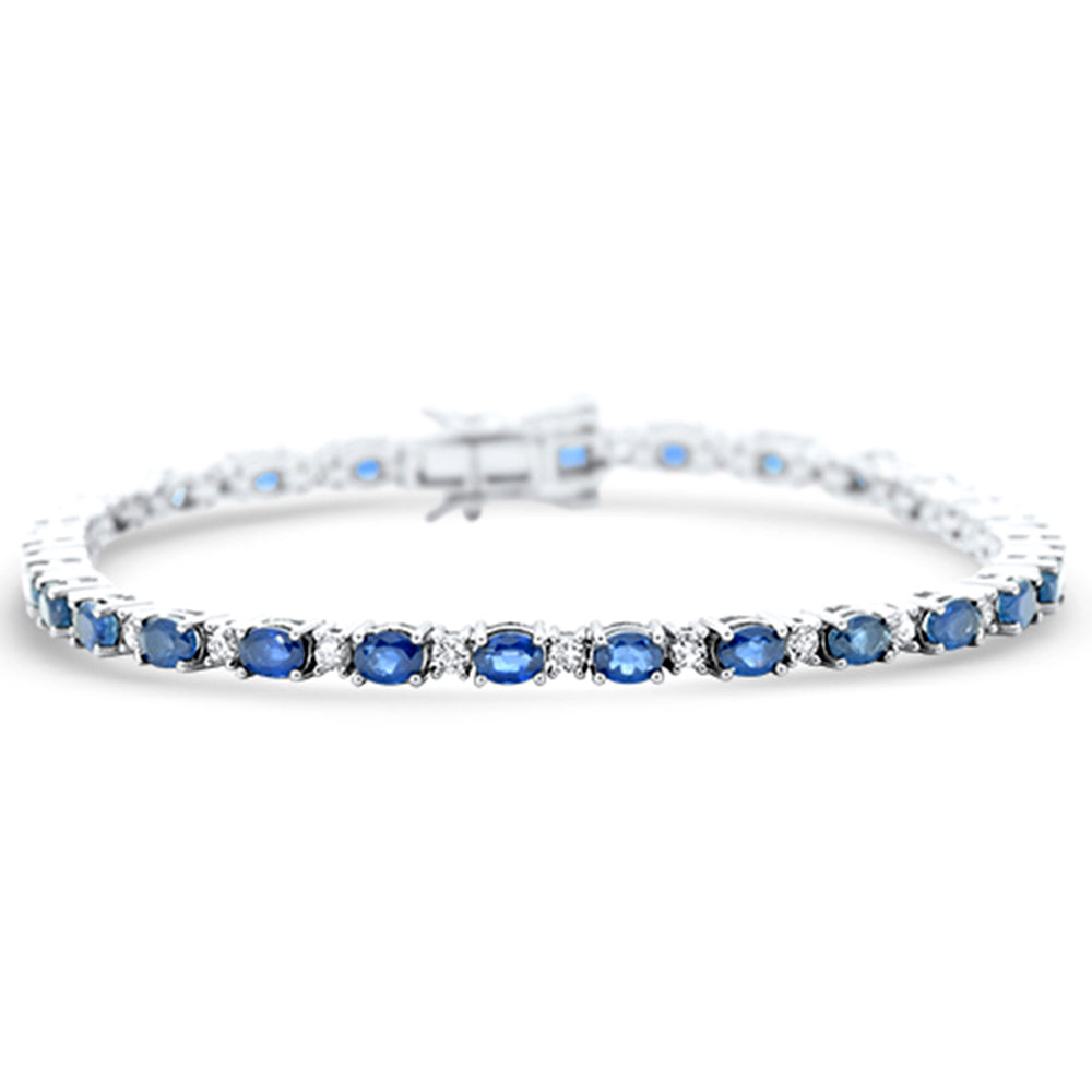 SPECIAL! 7.68ct G SI 14K White Gold Diamond & Blue Sapphire Gemstone Bracelet 7" Long