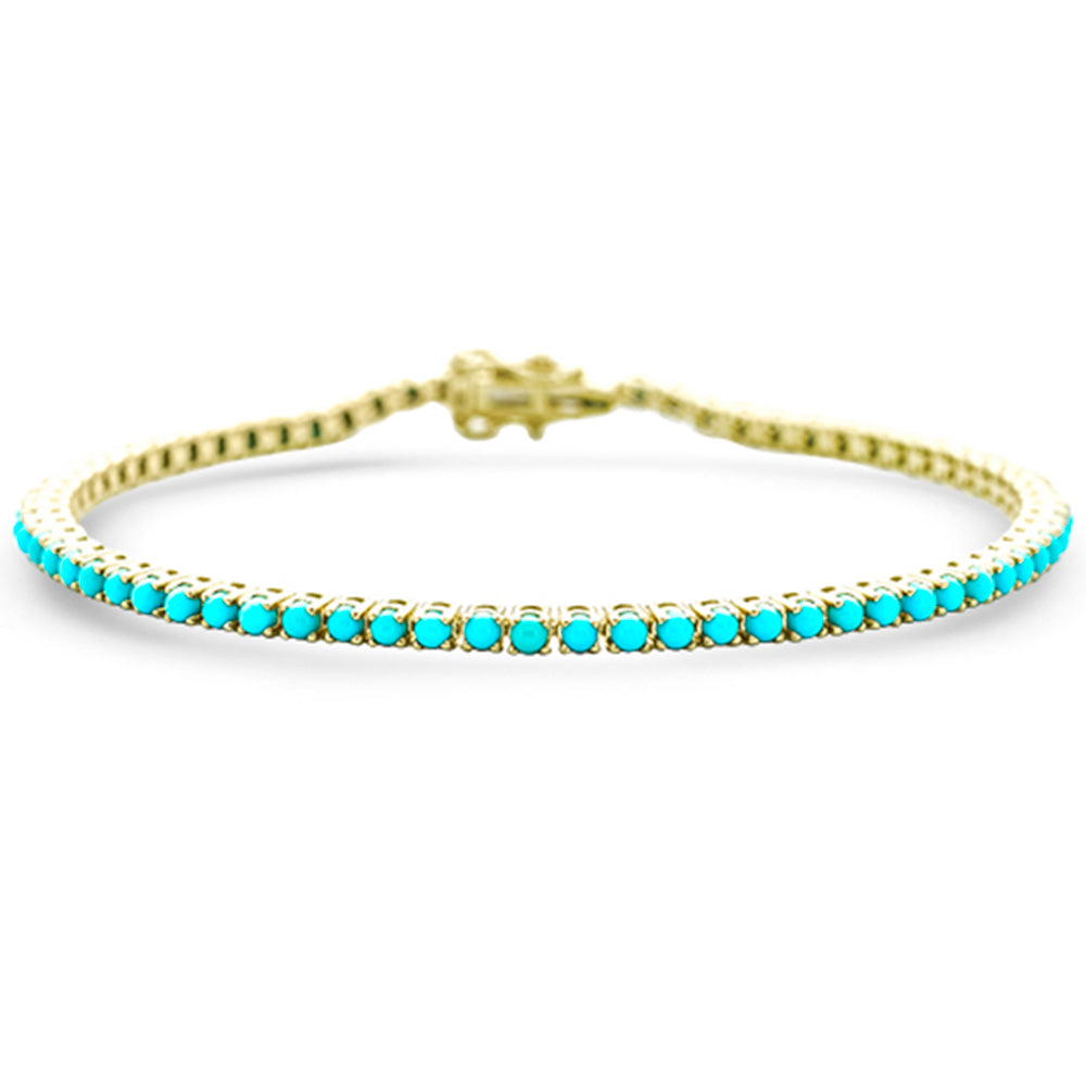 SPECIAL! 2.86ct G SI 14K Yellow Gold Diamond Turqoise Bracelet 7" Long