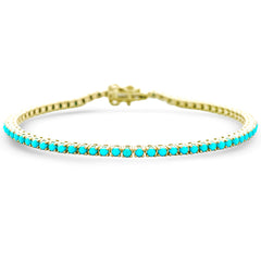 SPECIAL! 2.86ct G SI 14K Yellow Gold Diamond Turqoise Bracelet 7" Long