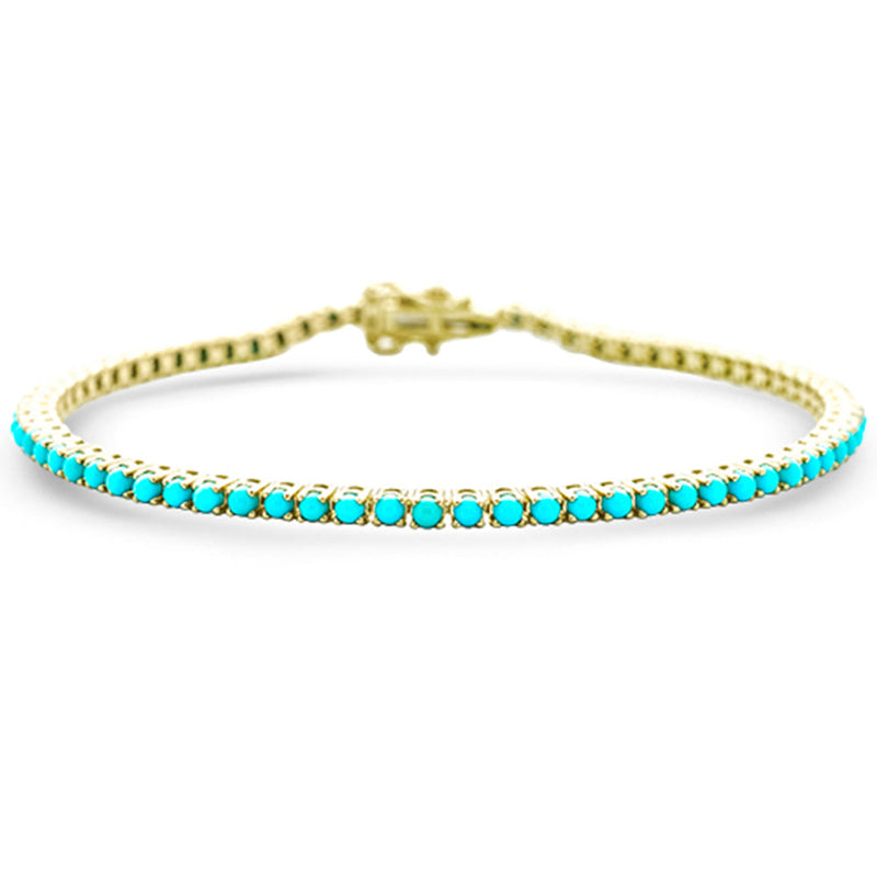 SPECIAL! 2.86ct G SI 14K Yellow Gold Diamond Turqoise Bracelet 7" Long