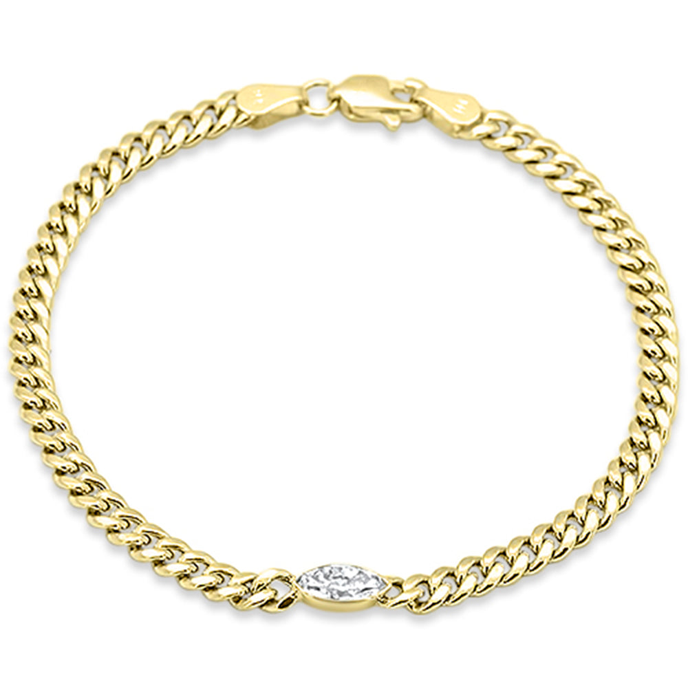 SPECIAL! .51cs G SI 14K Yellow Gold Diamond Marquee Shape Cuban Chain Bracelet 7" Long
