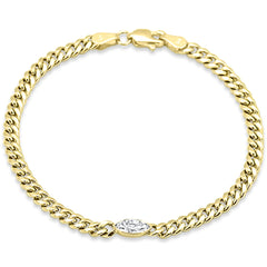 SPECIAL! .51cs G SI 14K Yellow Gold Diamond Marquee Shape Cuban Chain Bracelet 7" Long