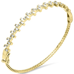 SPECIAL! .94ct G SI 14K Yellow Gold Round & Baguette Diamond Bangle Bracelet