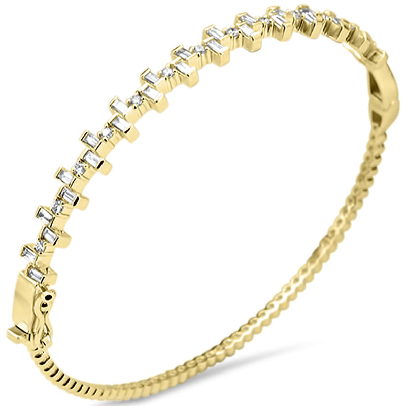 SPECIAL! .94ct G SI 14K Yellow Gold Round & Baguette Diamond Bangle Bracelet