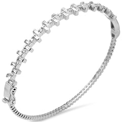 SPECIAL! .94ct G SI 14K White Gold Round & Baguette Diamond Bangle Bracelet