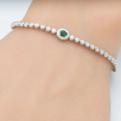 SPECIAL! .41ct G SI 14K White Gold Round Diamond & Emerald Gemstone Bracelet 7"