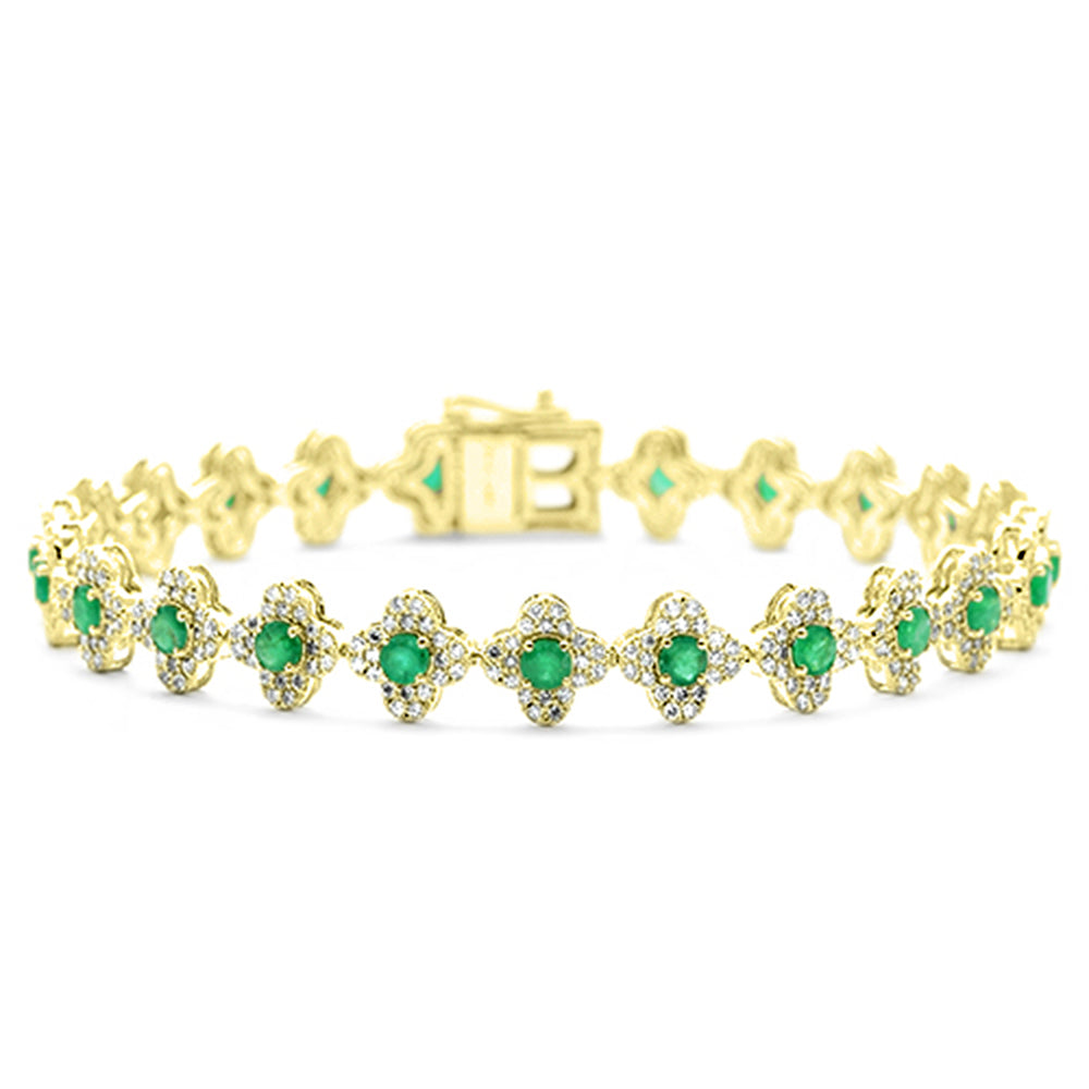 SPECIAL! 4.36ct G SI 14K Yellow Gold Round Diamond & Emerald Gemstone Clover Bracelet 7"
