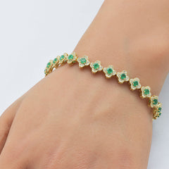 SPECIAL! 4.36ct G SI 14K Yellow Gold Round Diamond & Emerald Gemstone Clover Bracelet 7"