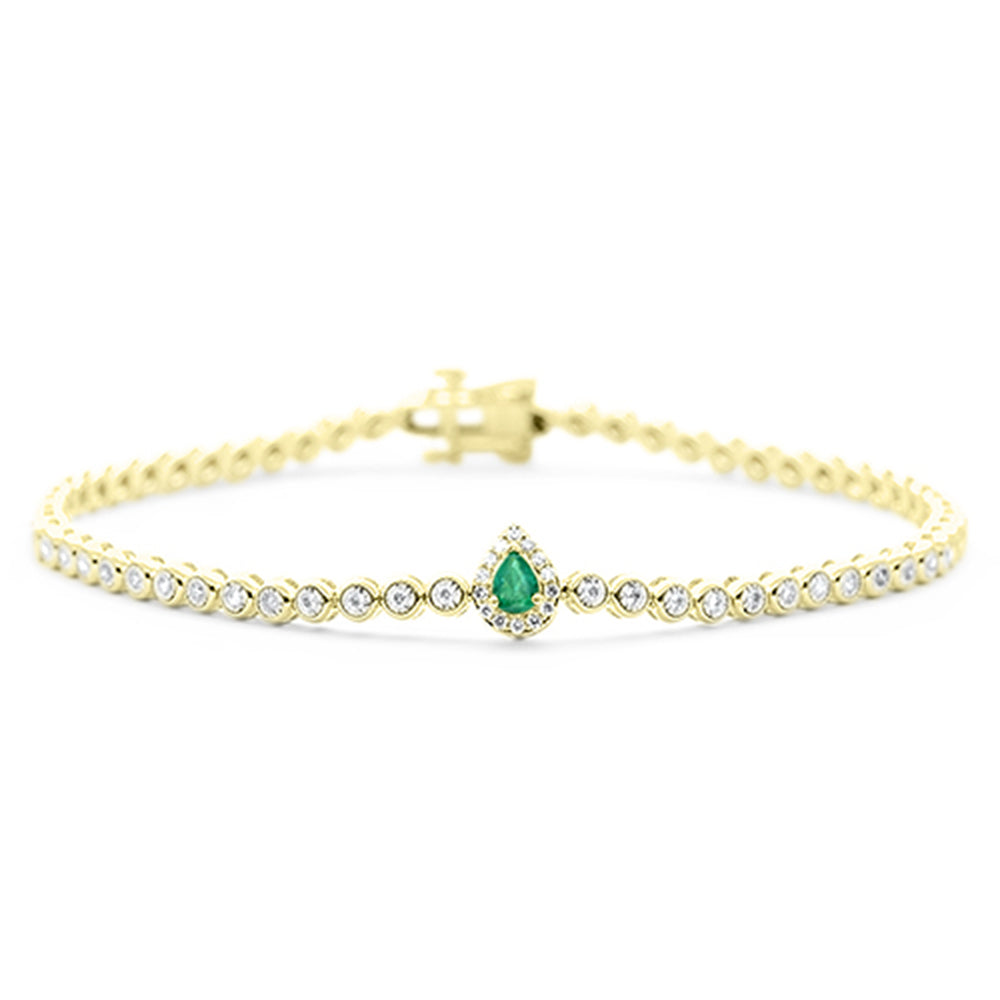 SPECIAL! .42ct G SI 14K Yellow Gold Round Diamond & Pear Shape Emerald Gemstone Bracelet 7"