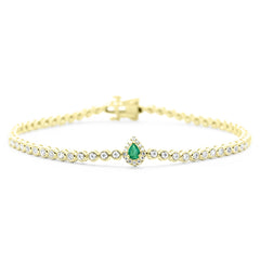 SPECIAL! .42ct G SI 14K Yellow Gold Round Diamond & Pear Shape Emerald Gemstone Bracelet 7"