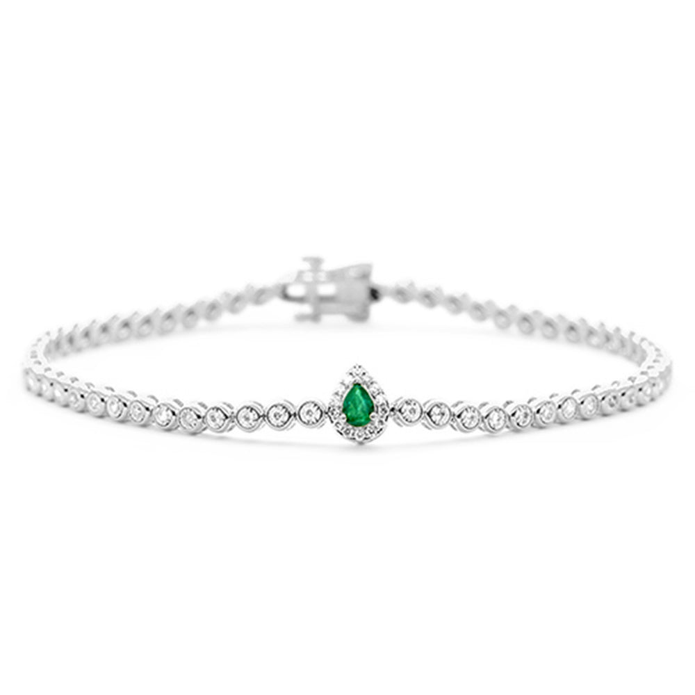 SPECIAL! .45ct G SI 14K White Gold Round Diamond & Pear Shape Emerald Gemstone Bracelet 7"