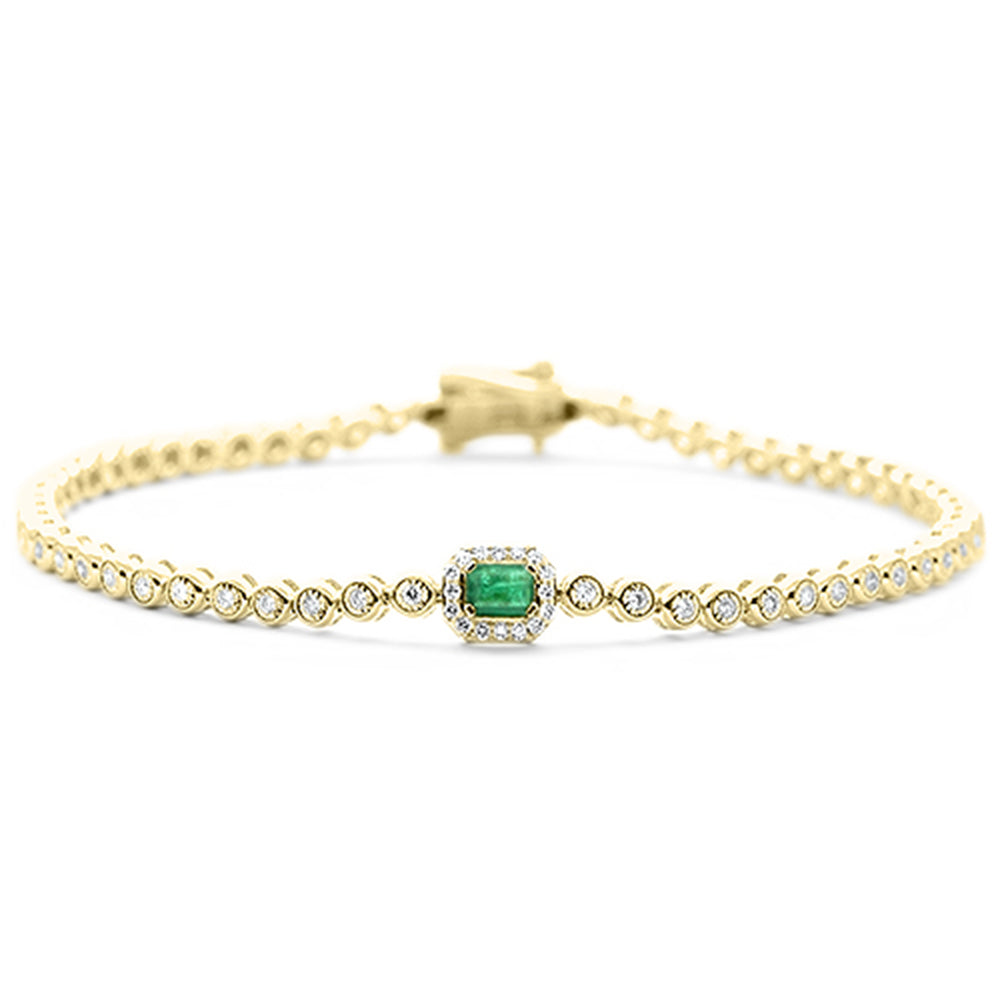 SPECIAL! .50ct G SI 14K Yellow Gold Round Diamond & Emerald Gemstone Bracelet 7"