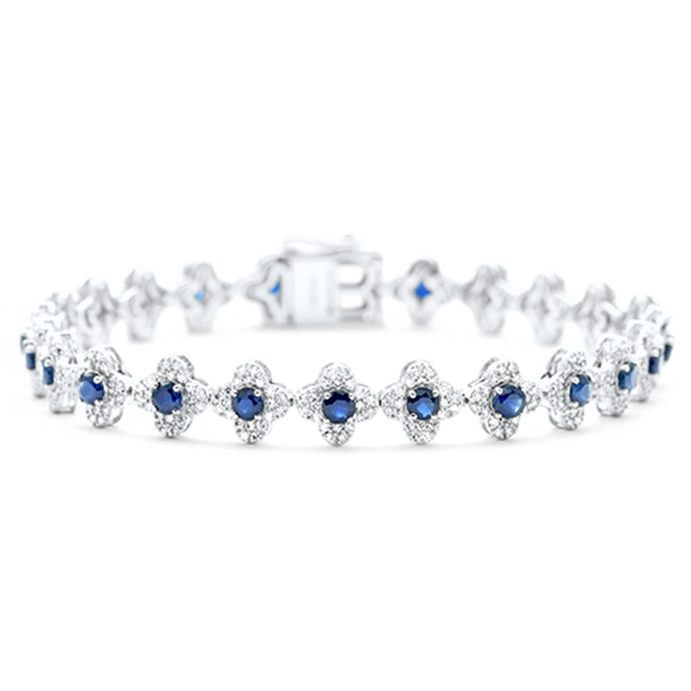 SPECIAL! 5.22ct G SI 14K White Gold Round Diamond & Blue Sapphire Gemstone Clover Bracelet 7"