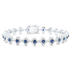 SPECIAL! 5.22ct G SI 14K White Gold Round Diamond & Blue Sapphire Gemstone Clover Bracelet 7"