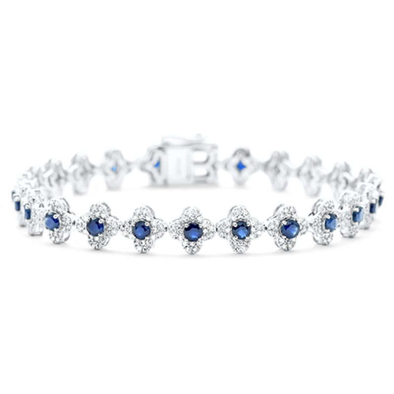 SPECIAL! 5.22ct G SI 14K White Gold Round Diamond & Blue Sapphire Gemstone Clover Bracelet 7"