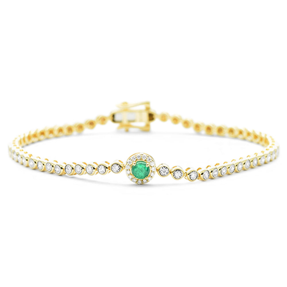 SPECIAL! .58ct G SI 14K Yellow Gold Round Diamond & Emerald Gemstone Bracelet 7"