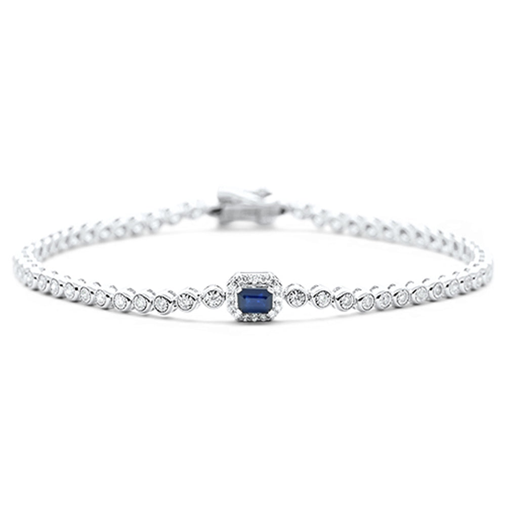 SPECIAL! .56ct G SI 14K White Gold Round Diamond & Blue Sapphire Gemstone Bracelet 7"