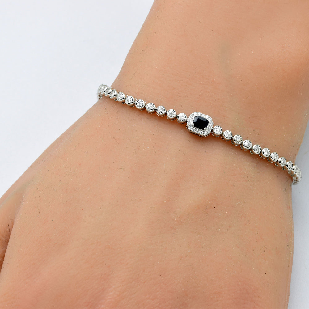 SPECIAL! .56ct G SI 14K White Gold Round Diamond & Blue Sapphire Gemstone Bracelet 7"